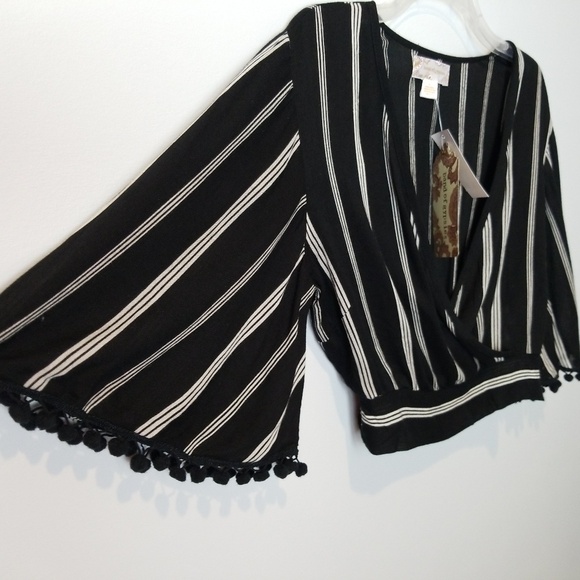 New Band Of Gypsies Striped Boho black white Crop Top SMall - Picture 3 of 9